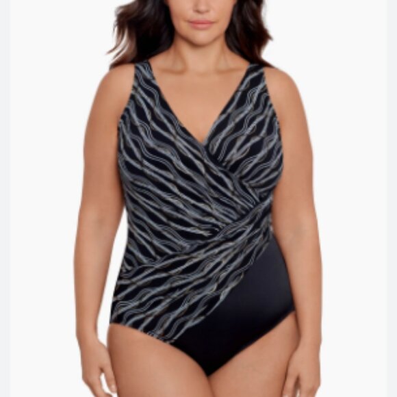 Miraclesuit Oceanus Wireless in Linked In Black/Gold One Piece Swimsuit Size 18W - Picture 1 of 10